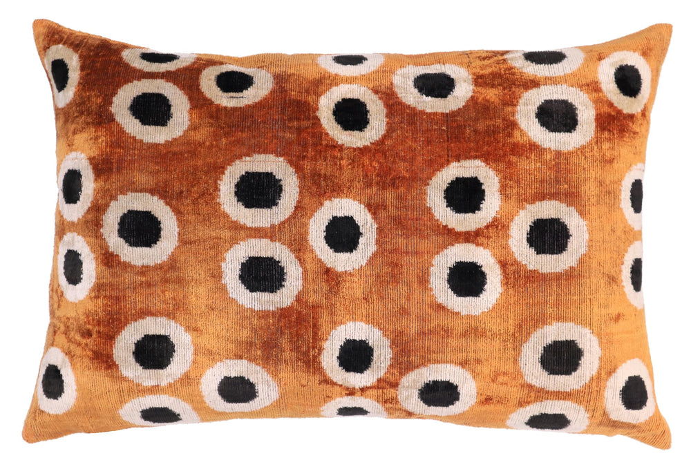 Gold & Black Dot Velvet Throw Pillow with Down Feather Insert