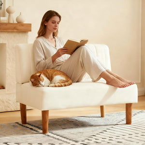 Velvet Armless Loveseat Settee with Channel-Tufted Back & Solid Wood Legs