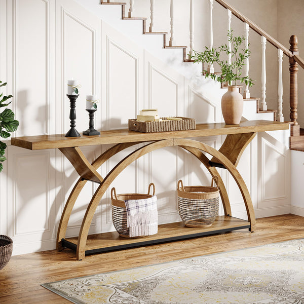 70.87" 2-Tier Console Table, Industrial Sofa Table