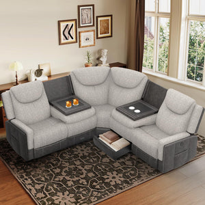 Recliner Sectional Sofa with Flip Middle Backrest & Console