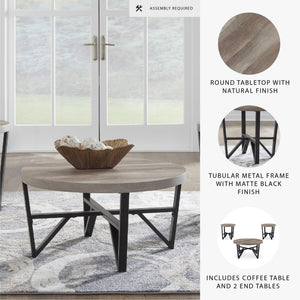 3-Piece Coffee Table & End Table Set – Light Brown & Black