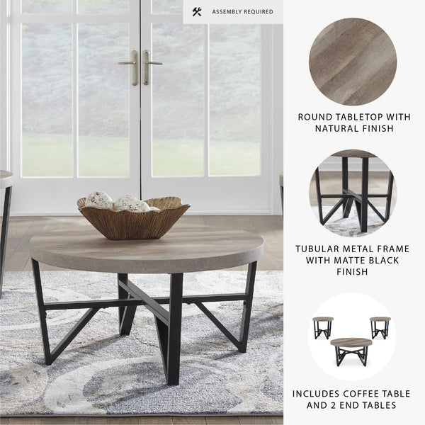 3-Piece Coffee Table & End Table Set – Light Brown & Black