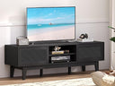 Rattan TV Stand with Sliding Doors & Open Shelves
