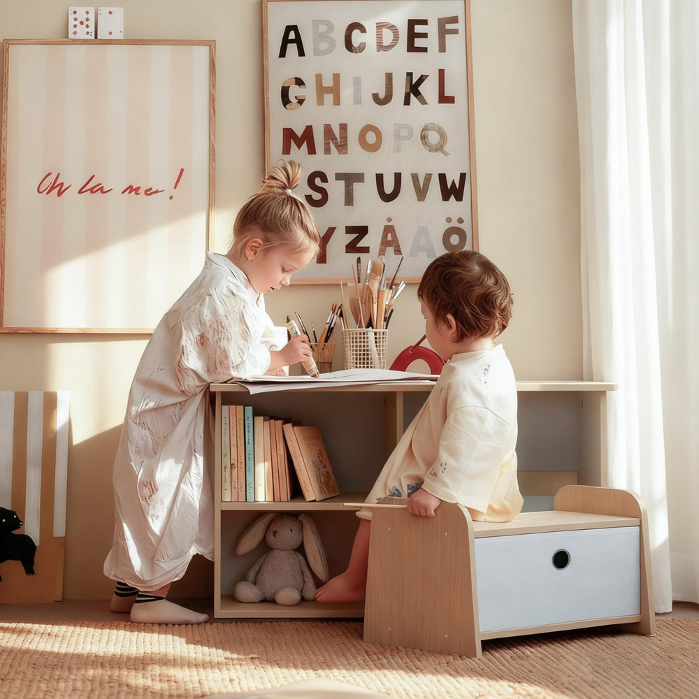 Kids Bookshelf with Reading Nook and Storage Bench