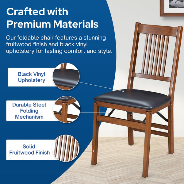 Upholstered Wood Folding Chairs Set of 2