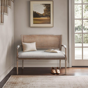 Farmhouse Settee with Rattan Back & Padded Arms