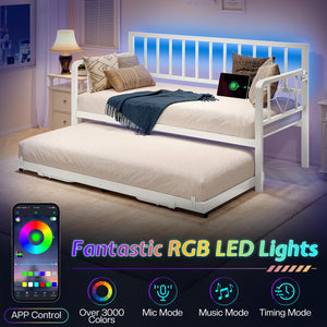 Twin Daybed with Trundle, Charging Station & LED Lights