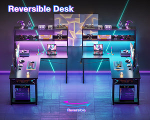 L-Shaped Gaming Desk with Hutch & Storage Shelves