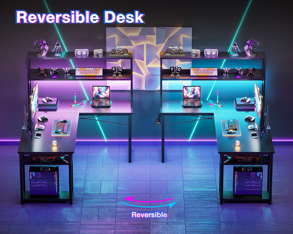 L-Shaped Gaming Desk with Hutch & Storage Shelves