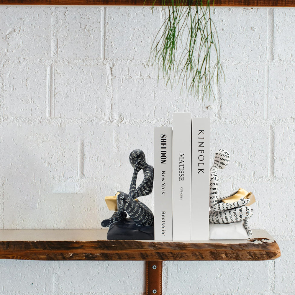 Thinker Decorative Bookends for Heavy Books - Black & White