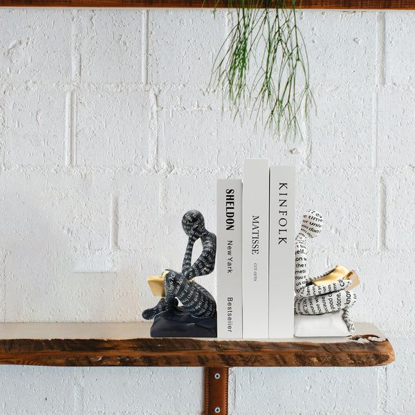 Thinker Decorative Bookends for Heavy Books - Black & White
