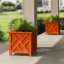 Large Square Outdoor Planter Box 2-Pack – 15.5" Lattice Design Flower Pots