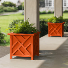 Large Square Outdoor Planter Box 2-Pack – 15.5" Lattice Design Flower Pots