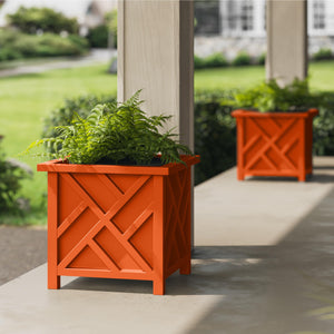 Large Square Outdoor Planter Box 2-Pack – 15.5" Lattice Design Flower Pots