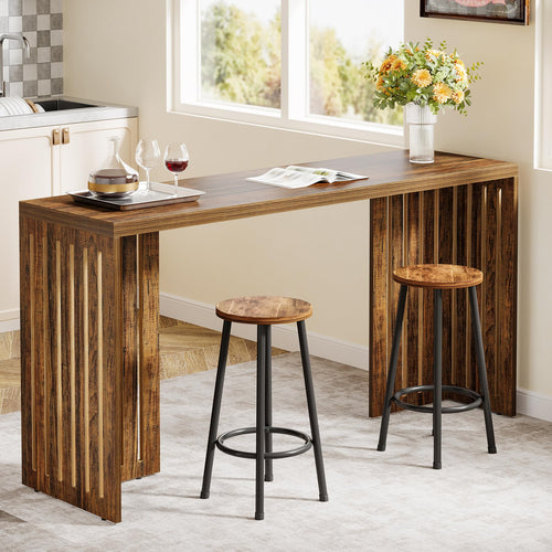 63-Inch Counter Height Bar Table with Louvered Base