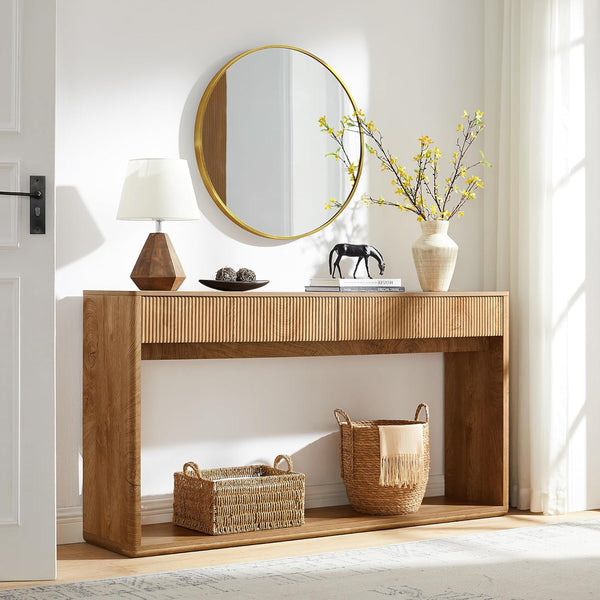 63-Inch Fluted Console Table with 2 Drawers