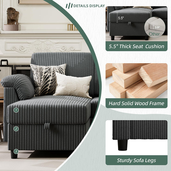 Convertible Sectional Sofa with Ottoman & Removable Pillows