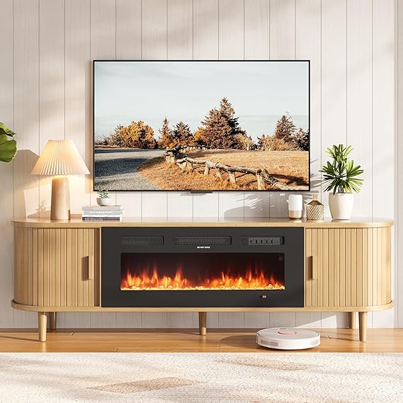 70" Fluted TV Stand with Electric Fireplace