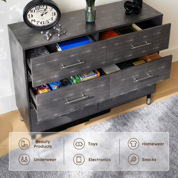 Grey 6-Drawer Dresser with Wide Storage