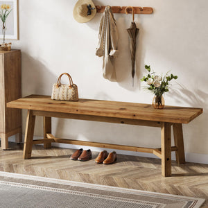 55 Inch Solid Wood Farmhouse Bench – Rustic Brown