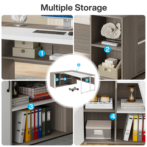 L-Shaped Executive Desk with Storage Cabinet & Shelves, 71"