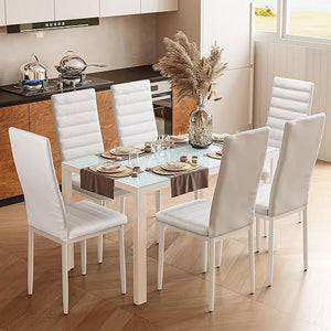 7-Piece Tempered Glass Dining Table Set for 6