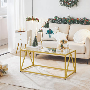 Glass Coffee Table with Gold Metal Frame