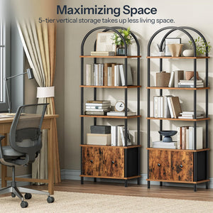 5-Tier Arched Bookshelf with 2 Drawers