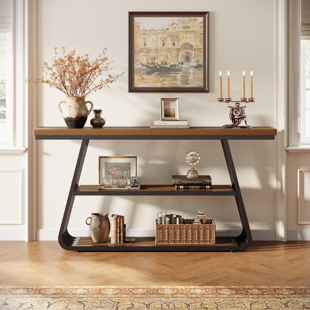 55" 3-Tier Console Table with Iron Frame