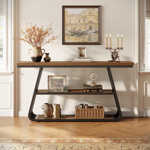 55" 3-Tier Console Table with Iron Frame