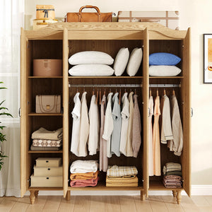 Arched Armoire Wardrobe Closet with 4 Doors & 2 Hanging Rods