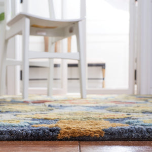 Handmade Wool Area Rug 9x12 Modern Floral Navy Multi