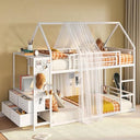 Twin Over Twin House Bunk Bed with Hall Tree & 6 Storage Drawers