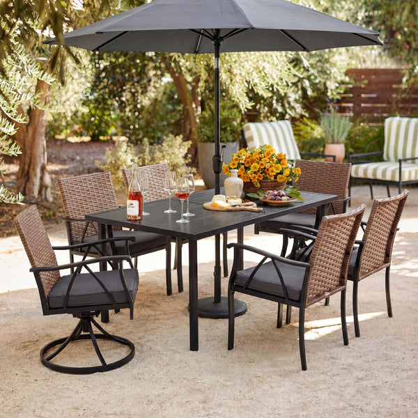 7-Piece Outdoor Patio Dining Set with Swivel Chairs & Umbrella Hole Table