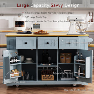Rolling Kitchen Island with Drop Leaf & Power Outlet