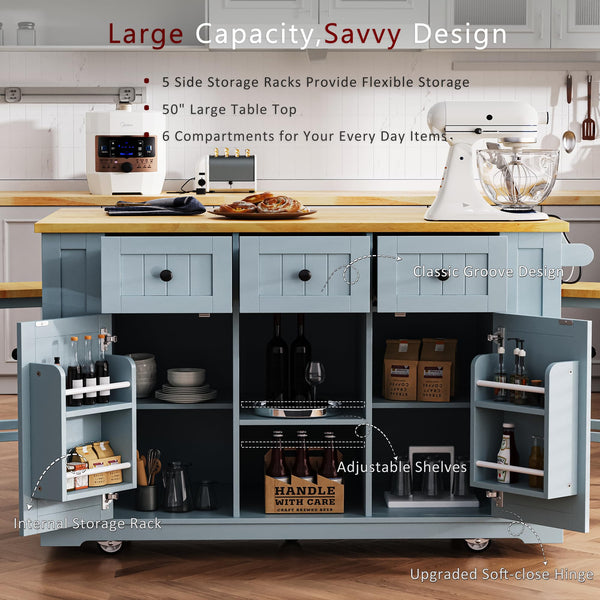 Rolling Kitchen Island with Drop Leaf & Power Outlet