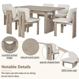 7-Piece Retro Dining Table Set for 6 with Upholstered Chairs