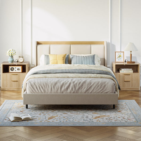 Fluted Nightstand Set of 2 with Charging Station, Drawers & Open Shelves