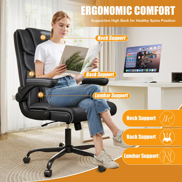 Ergonomic Mid-Back Office Chair with Flip-Up Armrests & Reclining Function