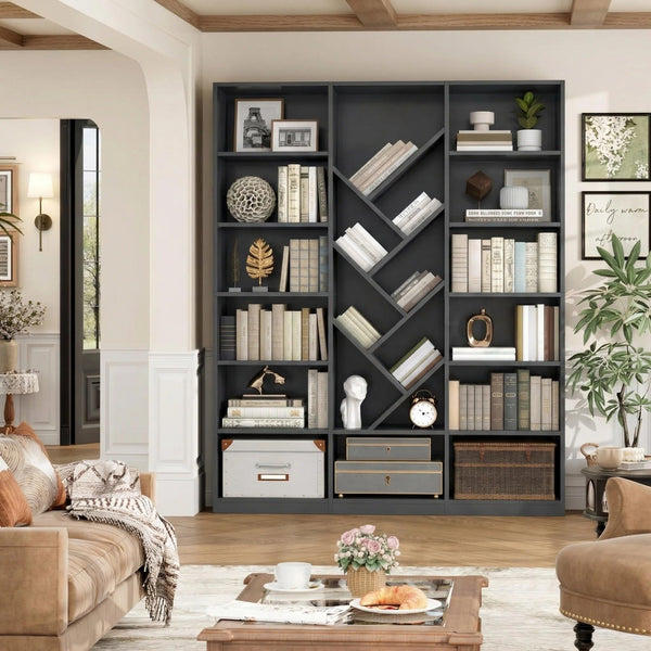 6-Tier Tree Bookshelf, 71" Tall Floor Standing Bookcase