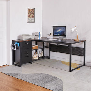L-Shaped Desk with Drawers & Power Outlet
