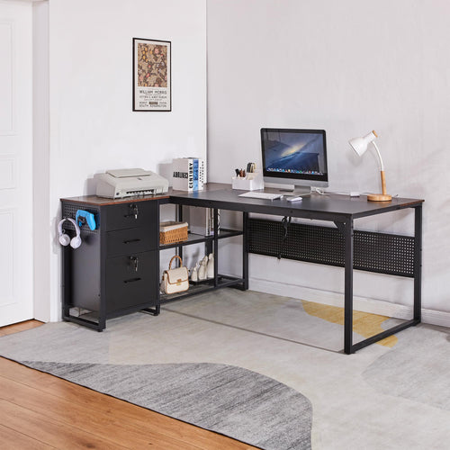 L-Shaped Desk with Drawers & Power Outlet