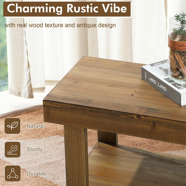 Solid Wood Entryway Bench with Storage Shelf