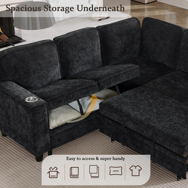 L-Shaped Sectional Sleeper Sofa with Pull-Out Bed & Storage