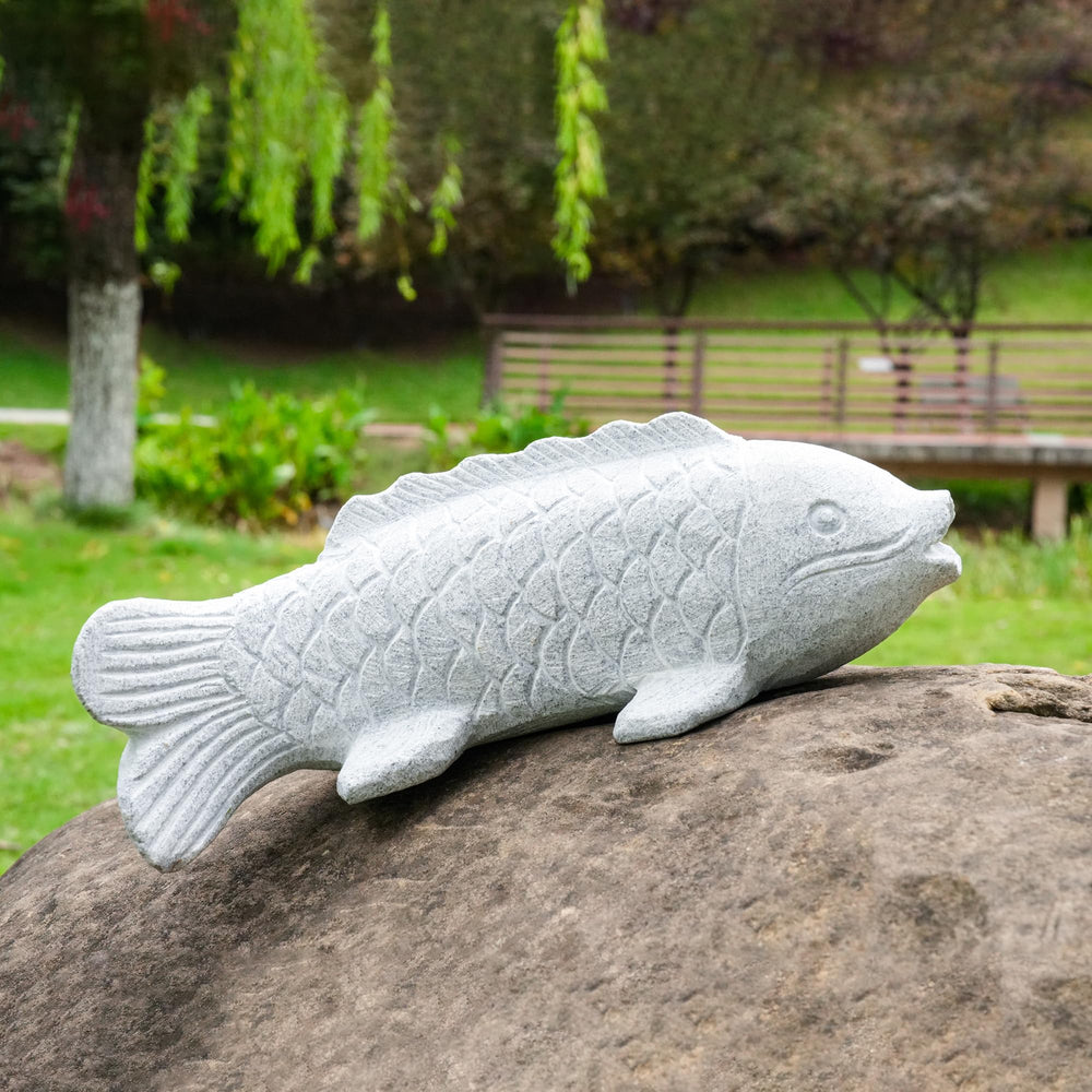 Hand Carved Granite Fish Garden Statue — Outdoor Lawn & Patio Decor