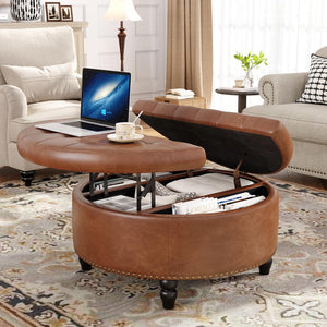 Round Storage Ottoman with Lift Top