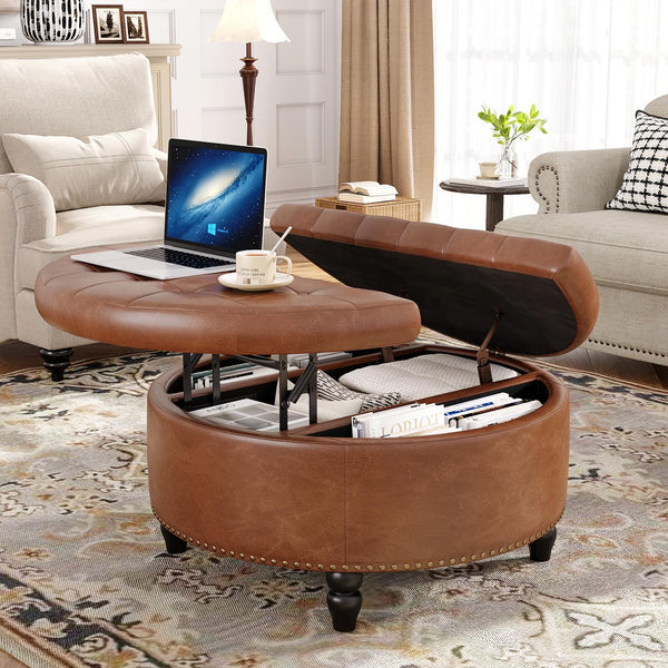 Round Storage Ottoman with Lift Top