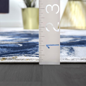 Abstract Grey Blue Area Rug – Machine Washable, Non-Shedding