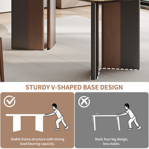 63-Inch Stone Top Dining Table with Dual-Tone Pedestal Legs