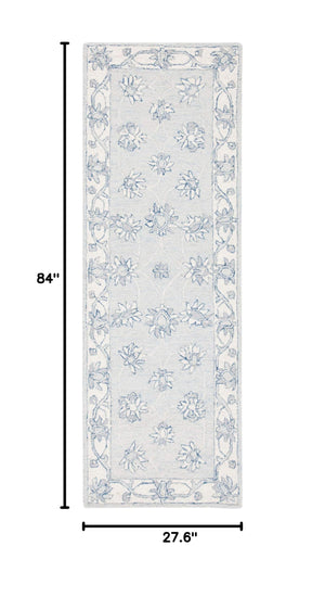 Micro-Loop Wool Runner Rug 2'3" x 7' – Light Blue & Ivory